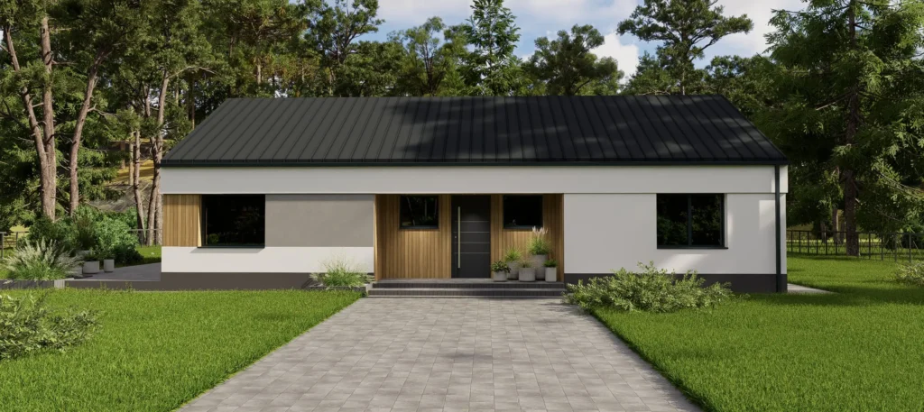 Dom parterowy 108 m2 &ndash; wizualizacja elewacji frontowej