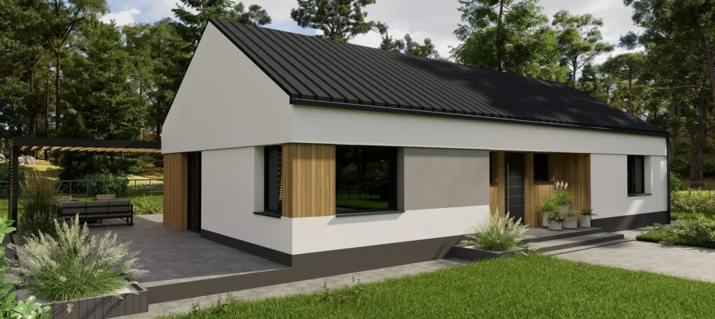 Projekt domu parterowego 108 m2 – widok z boku