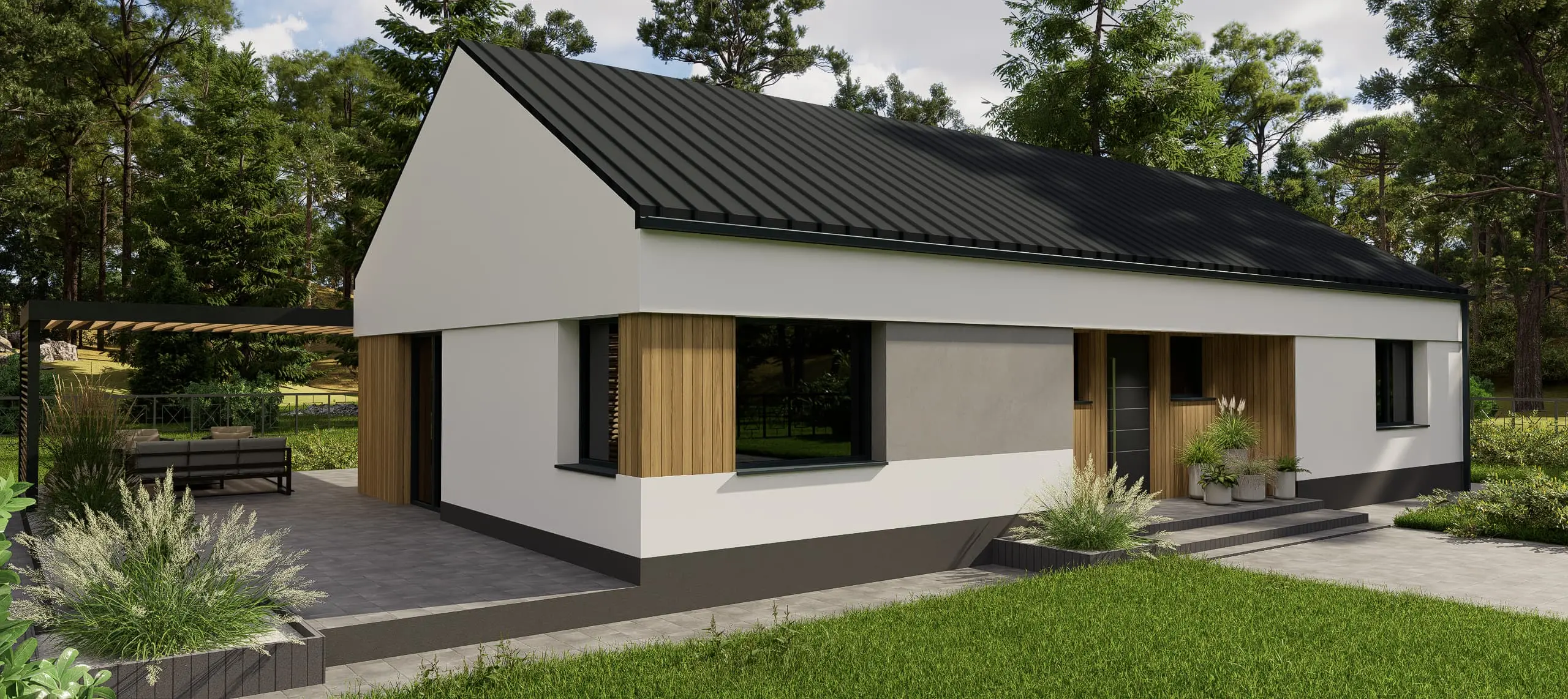 Projekt domu parterowego 108 m2 – widok z boku